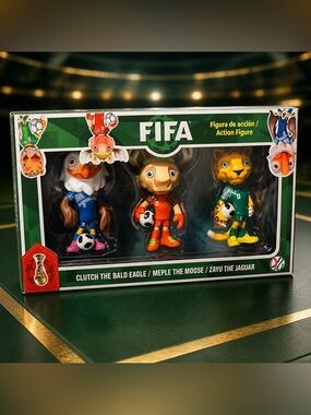 NIB FIFA World Cup Mascots 3 Pack Action Figures - Clutch, Meple & Zayu